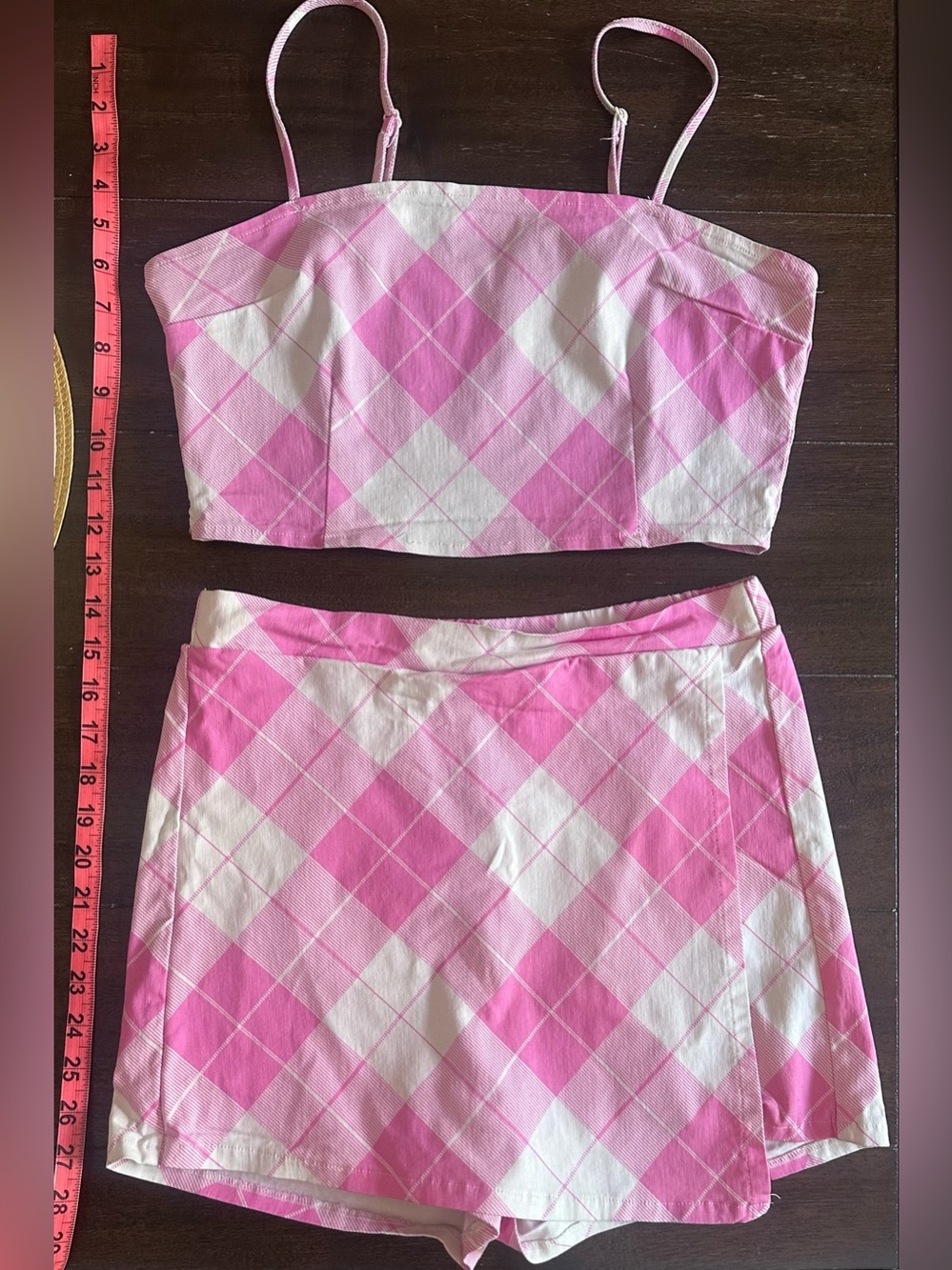 Rue21 Pink Argyle Matching Set | Crop Top & Mini Skort | Y2K Barbiecore | Size L - Picture 3 of 6